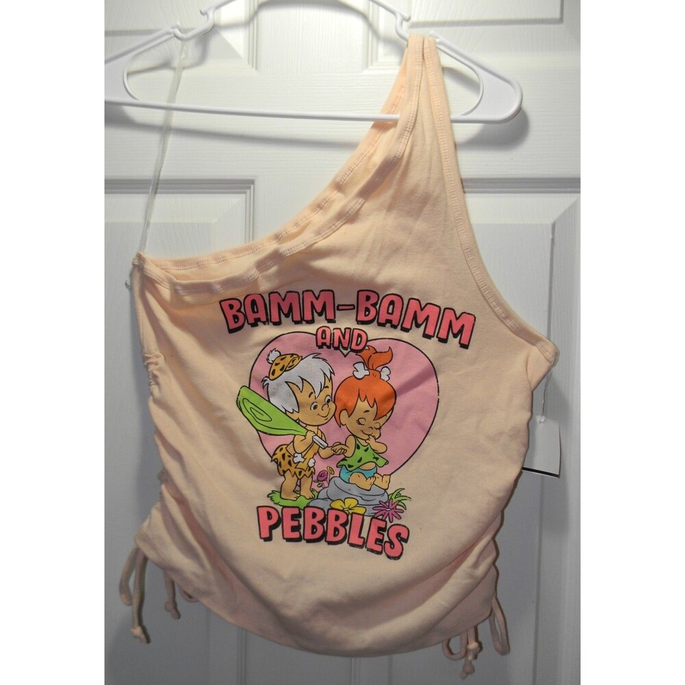 Flintstones Bamm Bamm and Peebles Off Shoulder Tee Tank XL NWOT Retro Ruched
